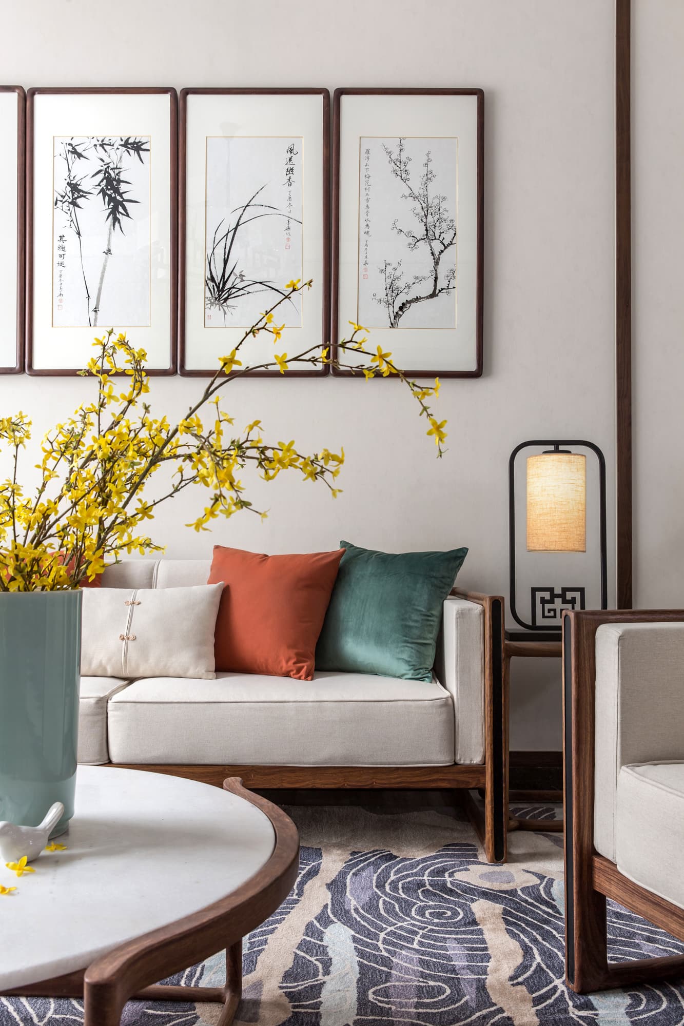Living room with custom built-ins